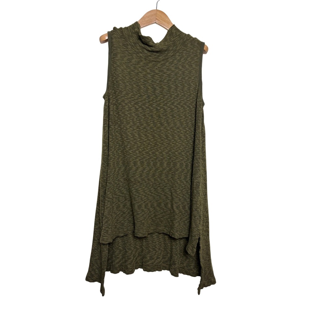 Left of‎ Center Anthropologie Olive Green Space Dye Mock Neck High Low Tunic M